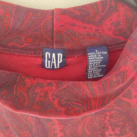 Vintage GAP Red Paisley Mock Neck Long Sleeve Shirt 100% Cotton Y2K Grunge L - Picture 3 of 5